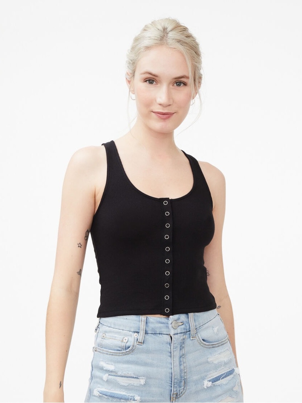 Aeropostale Black Ribbed Snap-Front Tank
